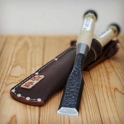 Japanese Chisel Nomi 24mm Tasai luxury Wakizashi Kashi With White Leather Case 