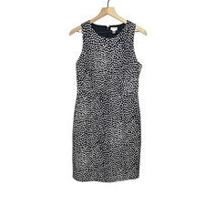 J Crew Sleeveless Basketweave Leopard Sheath Dress Womens Size 8 Navy Blue/White