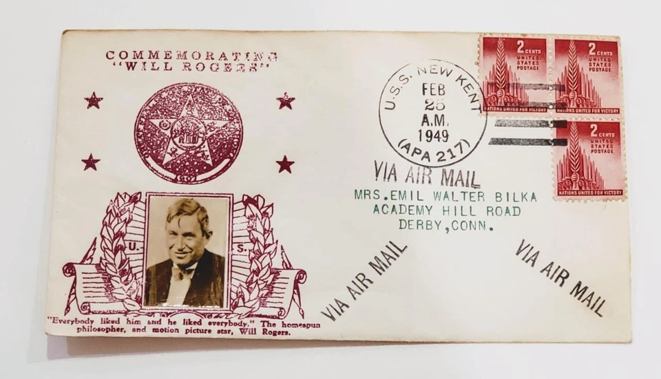 E W Bilka Lot 5 Maritime Naval Tribute Cover Stamps Address to Wife USS New Kent - Image 4 of 4