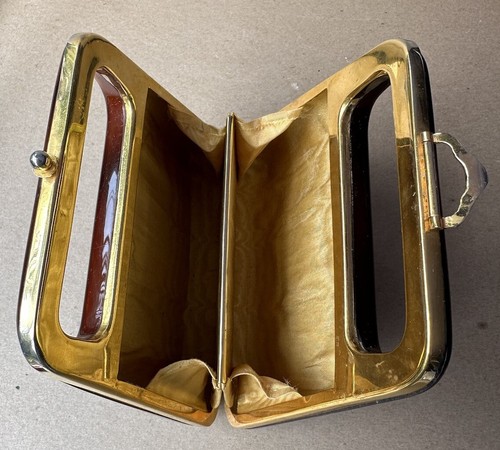 Vintage BAKELITE Hand Bag Clutch Case CARAMEL Gold Clasp - Picture 11 of 15