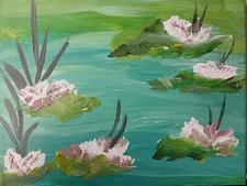 original art paintings 11" x 14" Waterlilies Canvas Abstract Acrylic Landscape 