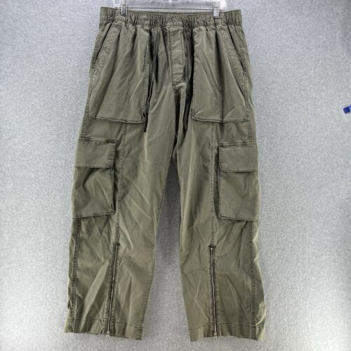 Abercrombie & Fitch Mens Cargo Pants Large L W34 Garment Dyed Green Drawstring