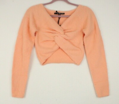 Women's Sz 4 THREADBARE Sasha Jumper Twist Knot Crop Sweater in Peach NWT