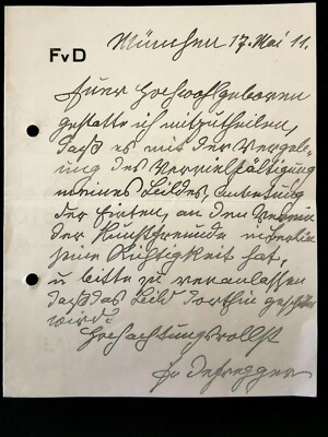 Franz von Defregger, wellknown Austrian painter,  autographed letter 1911, rare!