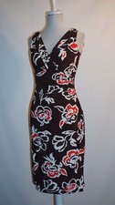 American Living Brown White Print Faux Wrap Sleeveless Knee-Length Dress size 2