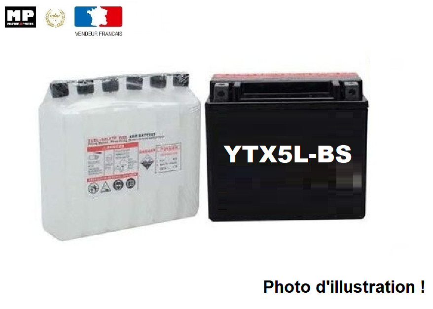 Batterie moto YTX5L-BS 12V 4Ah pour scooter et quad dimensions 114x71x106 mm SLA