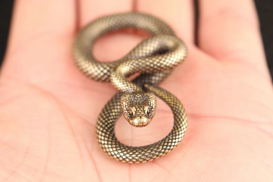 Antigua estatua de serpiente china hecha a mano de bronce figura escena de mascota de té decoración del hogar Foto 4 de 4