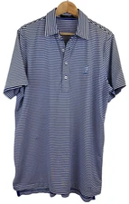 POLO RLX x SCIOTO CC Size Large Blue Striped Performance Golf Polo Shirt Mens