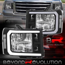 For 2007-2014 GMC Sierra Black LED DRL Tube Headlight Assembly Signal Lamps Pair