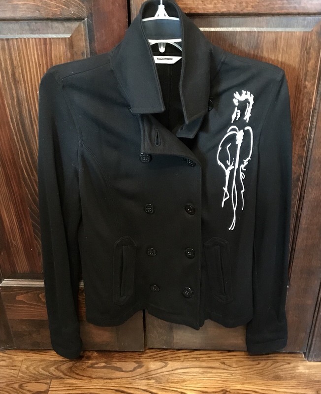 Jacket- Custom Made Horse Design On Liz Claiborne Black Soft Coat- Size S/M- EC!