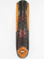 Tribal Mask w/ Fish 20" Wooden Hand Carved  Painted Bali Indonesia Wood Brown