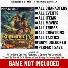 Romance of the Three Kingdoms IX 100 PS2 Memory Card All CHEATS ITEMS