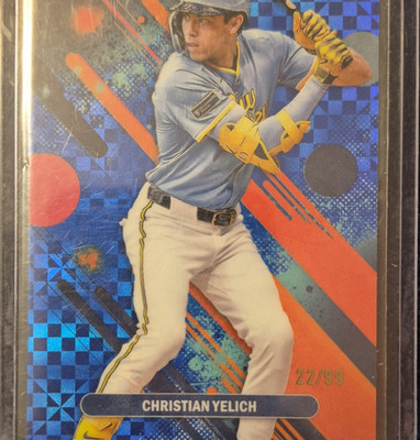 Topps 2025 Finest Blue Checkerboard Refractor Christian Yelich #89 /99 Brewers