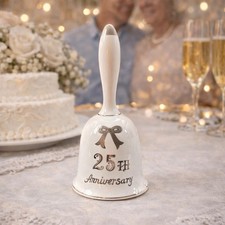 💍 Campana de porcelana vintage Lefton 25 aniversario | Regalo de boda jubileo de plata