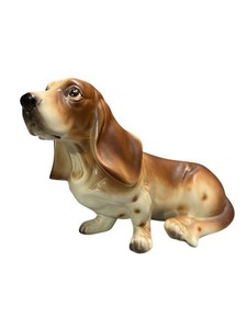 VTG 50s 60s BASSET HOUND Dog ENESCO E-3303 Porcelain Bisque Figurine FOIL LABEL