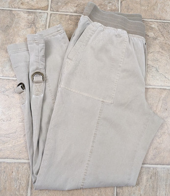Soft Surroundings sz M Medina Pants khaki roll tab legs stretchy 1753