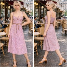 Zimmermann Dress Size 0/AU 8/US 4 Caravan Cotton Tie Violet Floral Suede Belt