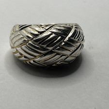 Sterling Silver Dome Ring, Lines Wide Band, size 6 925