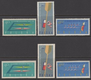 Poland 1961. European Canoe Championships. Sc # 1006-1008 Perf, imperf. MNH, VF
