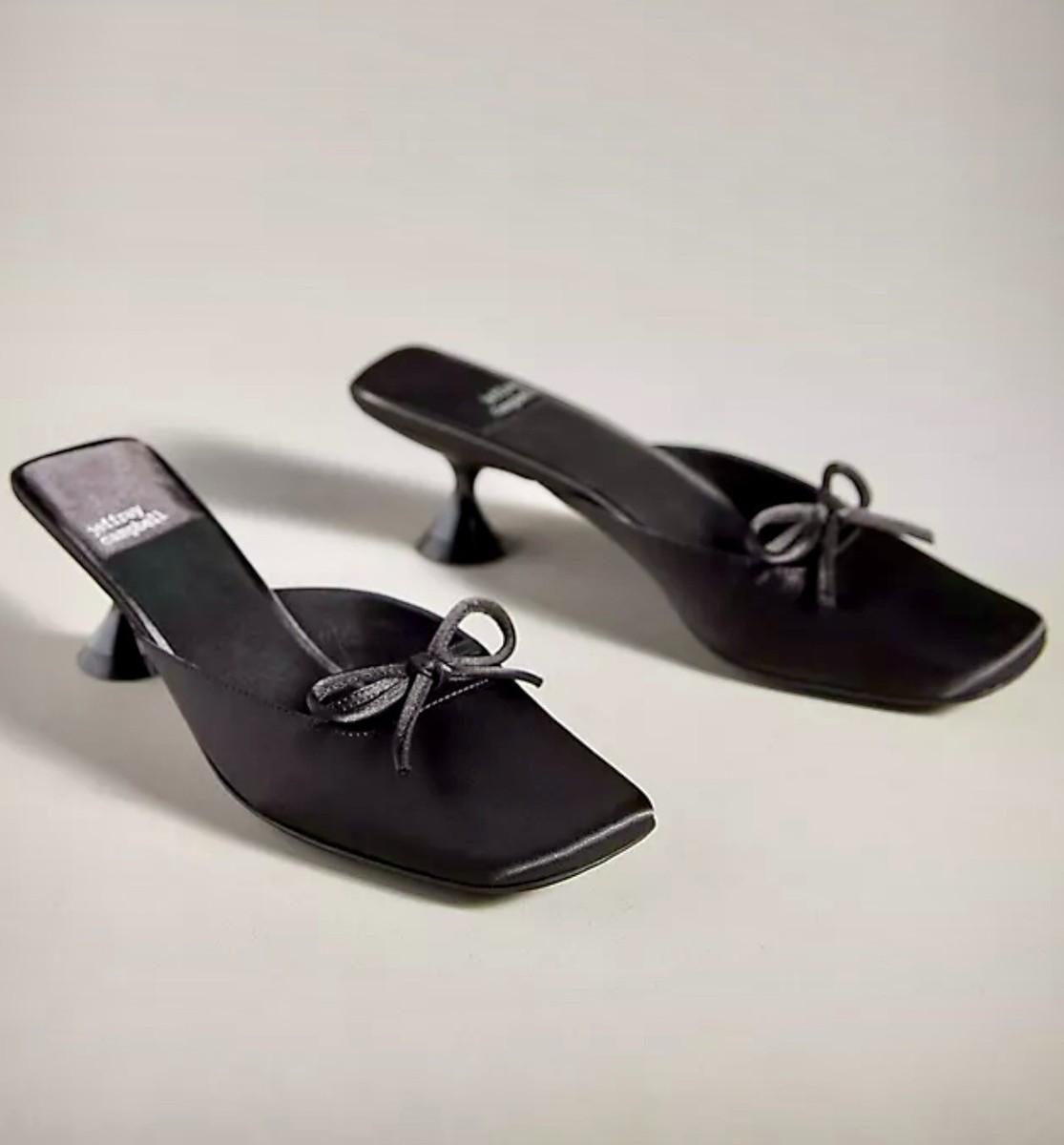 Anthropologie Jeffrey Campbell Ensure Kitten Heel Black Satin Mule