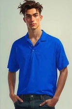 Champion Duo Dry Polo Shirt Men L48x29 Royal Blu SS Polystr Ltwt Stretch NEW NWT