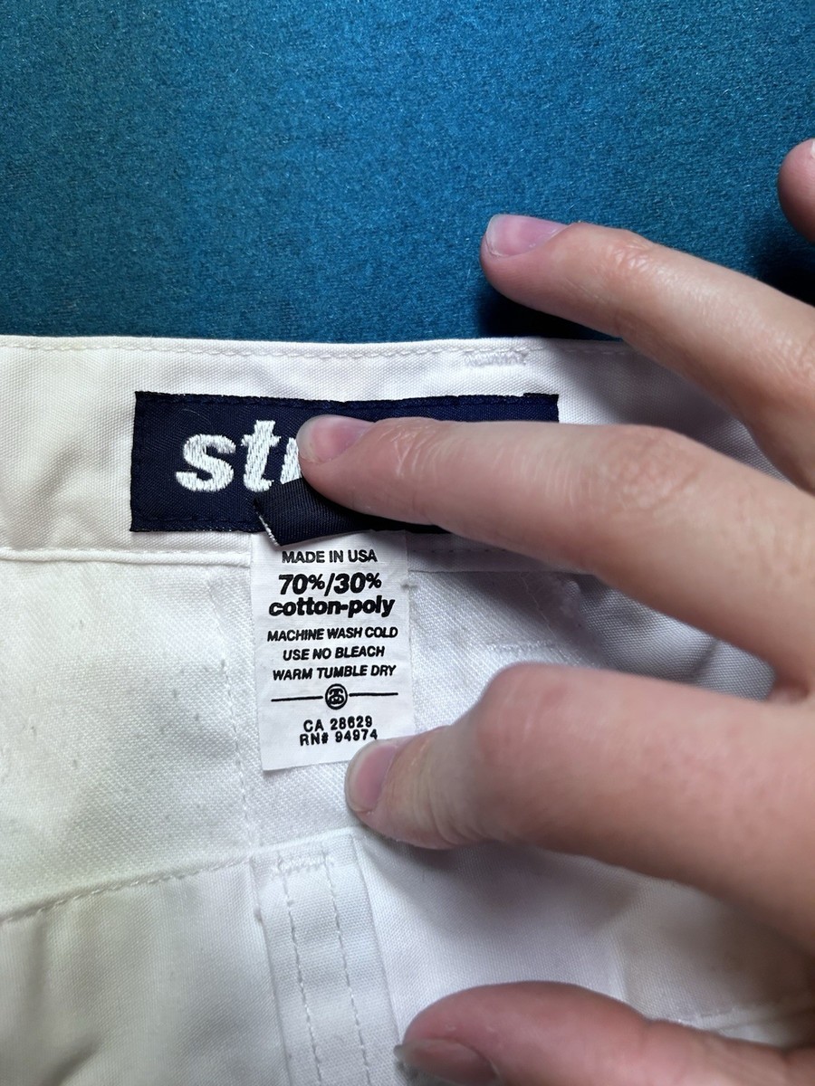 VTG 90s Women's Stussy Shorts Made in USA size 3 White Blue Logo