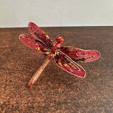 Red Glitter  Bead Dragonfly Christmas Ornament with Spring Clamp 4.5" x 3"