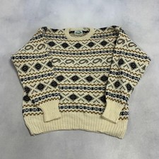 Vintage Abstract Knitted Jumper Patterned Grandad Knit Sweater Men's M