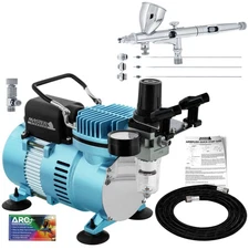 Master Airbrush Air Compressor Kit, G444 Fine Detail Gravity Feed 3 Tip Pro Set