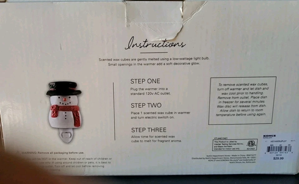 Sonoma Life+style Cubo de Cera Perfumado Calentador Enchufe Muñeco de Nieve Navidad Foto 3 de 4