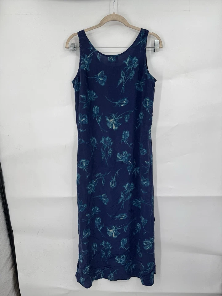 Sujetador De Colección 100% Seda Floral Vestido Mujer 12 Azul Tropical Ropa Resort Vacaciones Verano Foto 2 de 4