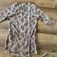 Peruvian Connection Pima Cotton Open Cardigan Sweater Floral Tapestry Artsy XS 6