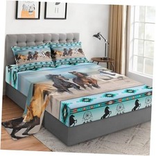 King Size Bed Sheet Sets with Pillowcases, Horses Desert Animal 4 Pcs Soft