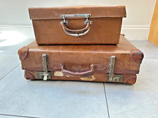 2 x VINTAGE Leather Look Travel Suitcases 45cm wide  and 62cm  wide