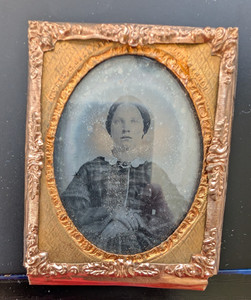 1855-60's AMBROTYPE-Striking Portrait of Young Woman-Brass Mat cross hatch case