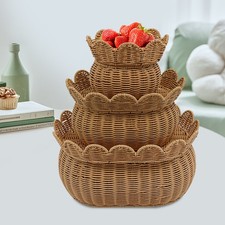 Storage Basket with Lid, Imitation Rattan Baskets with Lid, 3Pcs Storage Baskets