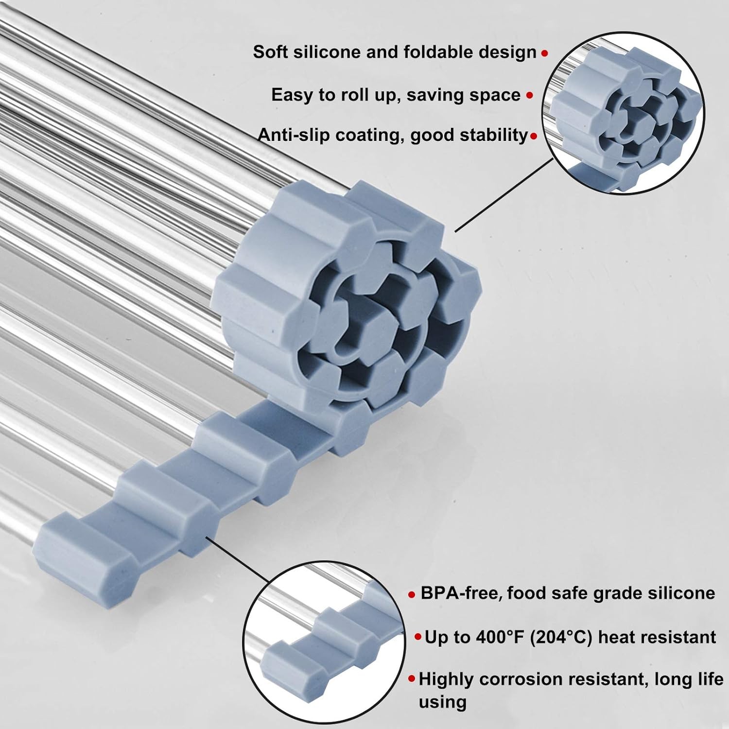 Over The Sink Dish Drying Rack, Roll 20.4''x13.7'', Gray 