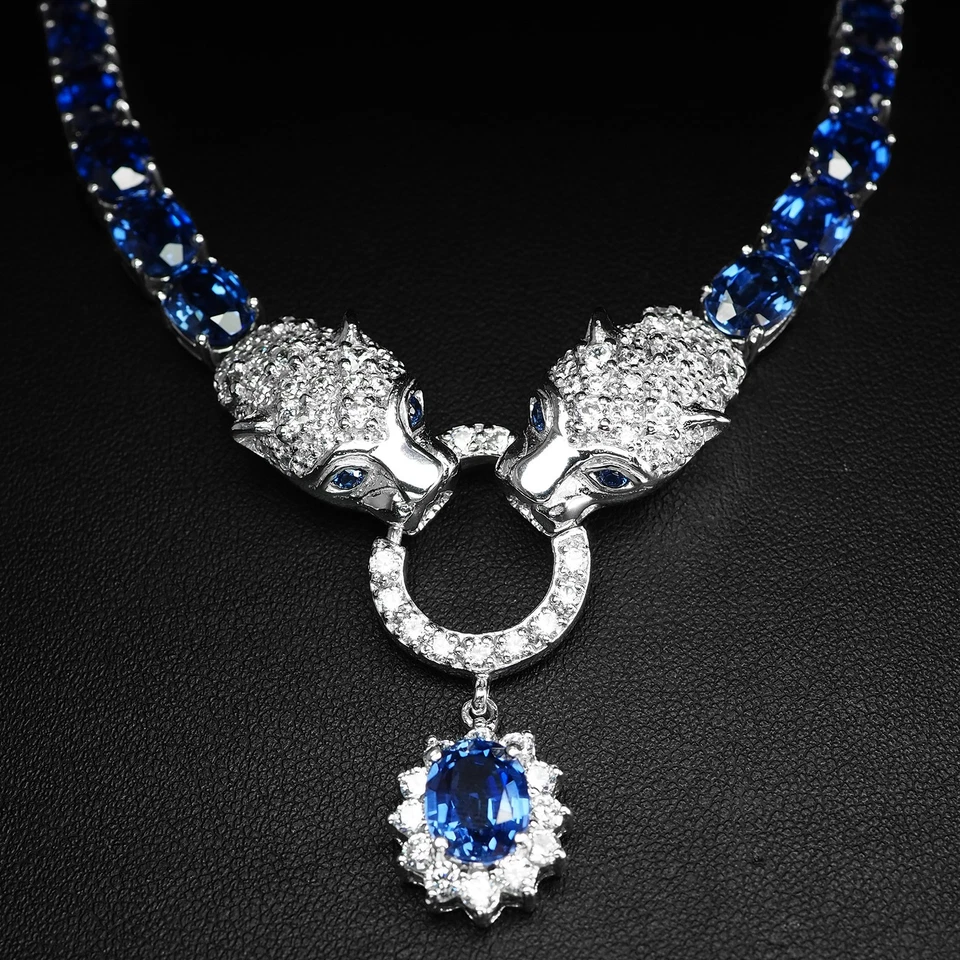 Elegante collana natalizia in argento sterling 925 con zaffiro blu reale... - Immagine 2 di 4