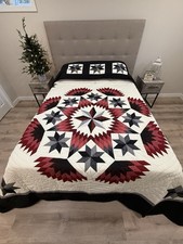 New Amish Quilt Feathered Star Christmas Colors Red Black 104x114 Lancaster PA