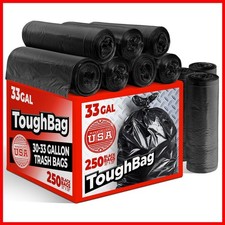 ToughBag 30-33 Gallon Trash Bags Heavy Duty, 32 x 38" - Made In USA TB33BLK250