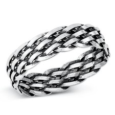 Sterling Silver Braided Weave Classic Ring 925 Oxidized Wedding Band Sizes 4-10