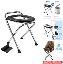 Portable Toilet for Camping Stainless Steel Folding Seat 350 LBS Car Travel