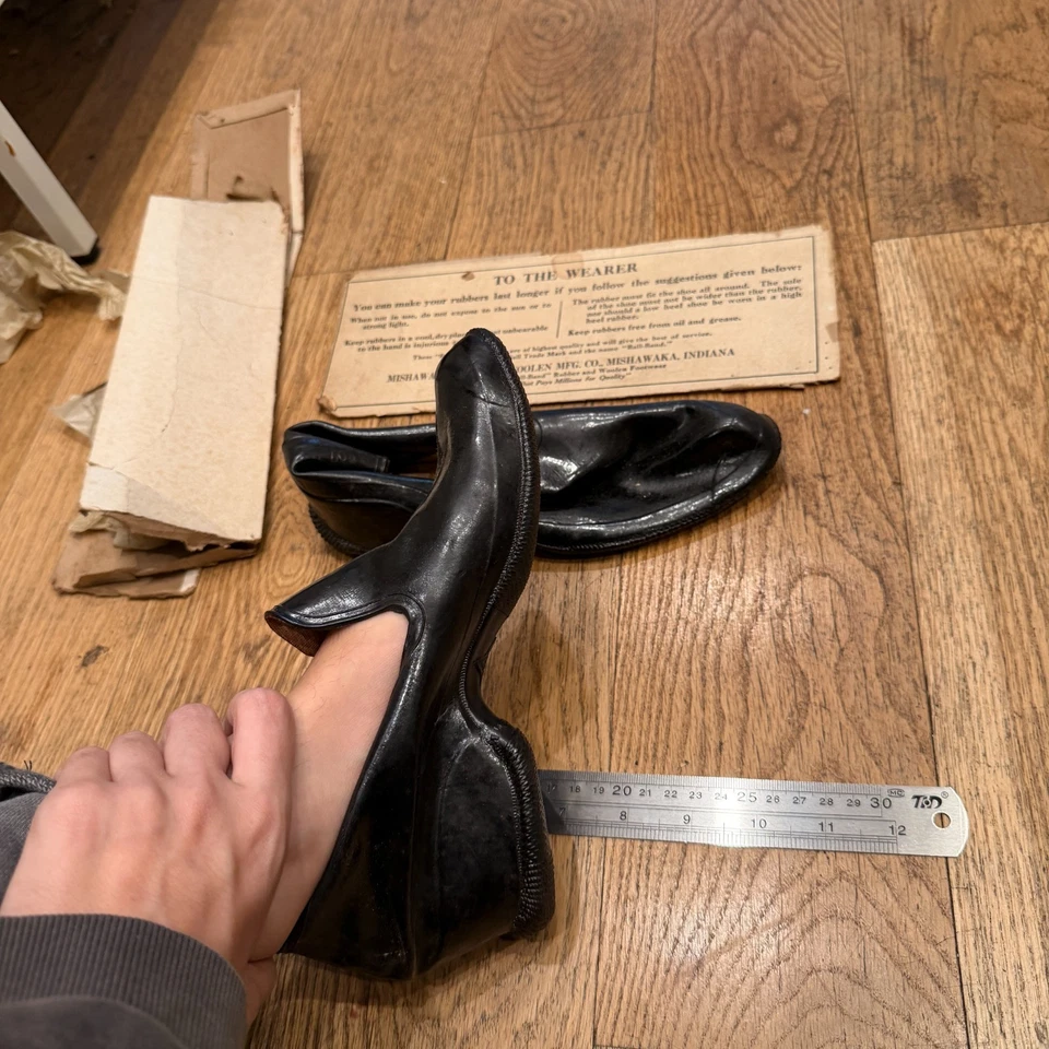 WEARABLE Antique Black Rubber Shoes Galoshes w/ Original Packaging! Rare! (Sz 8) - Image 2 of 4