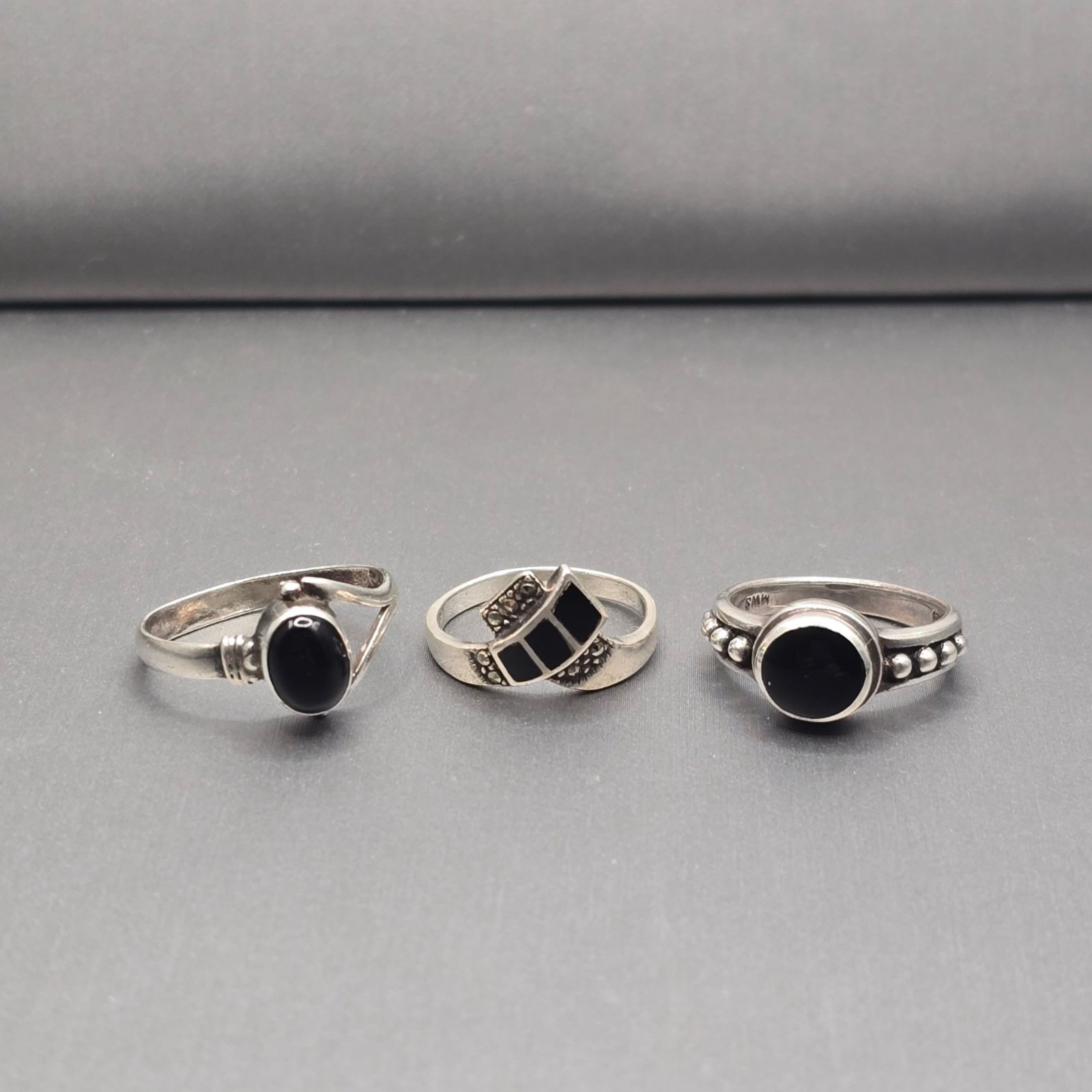 Sterling Silver Black Onyx Ring Lot 3 Vintage Statement 925 Signed Mixed Sizes