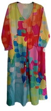 Ladies Vibrant Printed V Neck Frill Long Sleeve Dress Size XL