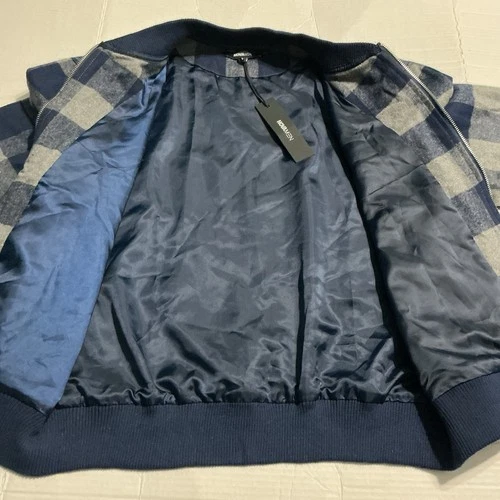 NovaMen Mens Navy Plaid Bomber Jacket M NWT image 7