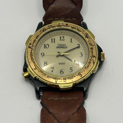 Vintage Timex Indiglo Compass Watch Goldtone - As Is