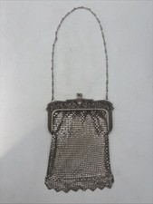 Vintage Signed Whiting Davis Silver Mesh Bag Art Deco Flapper Ornate Purse
