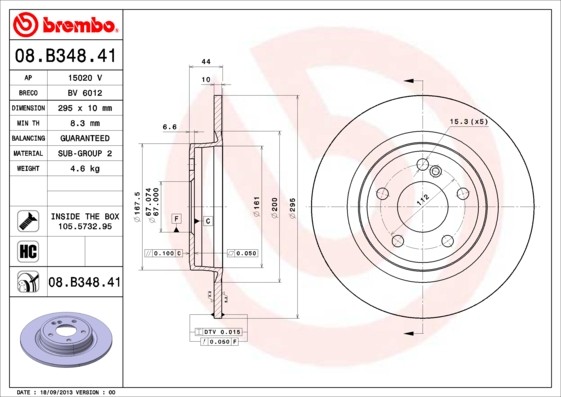 Disque de frein 08.B348.41 BREMBO ventilé contre la chaleur sur MERCEDES-BENZ