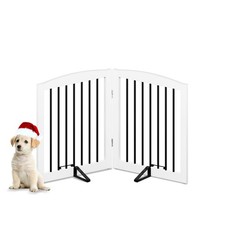 Freestanding Pet Gate for Dogs, Foldable Wooden Dog Gate for House, Indoor Pe...